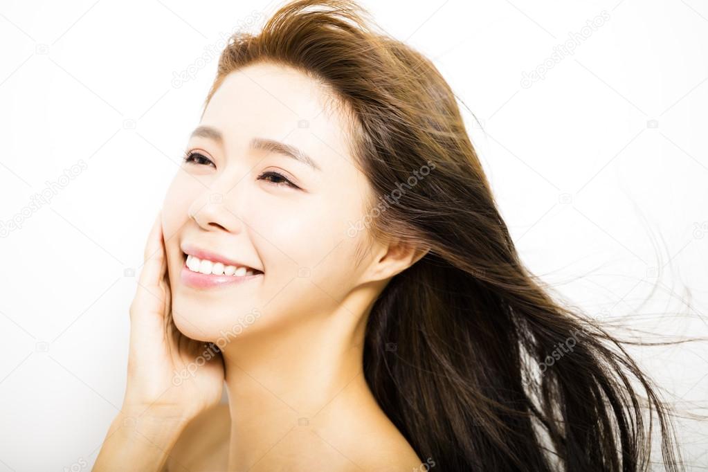 young Woman  with hair motion on white background