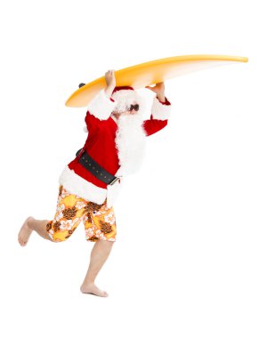 Mutlu Noel Baba sörf tahtası ile çalışan