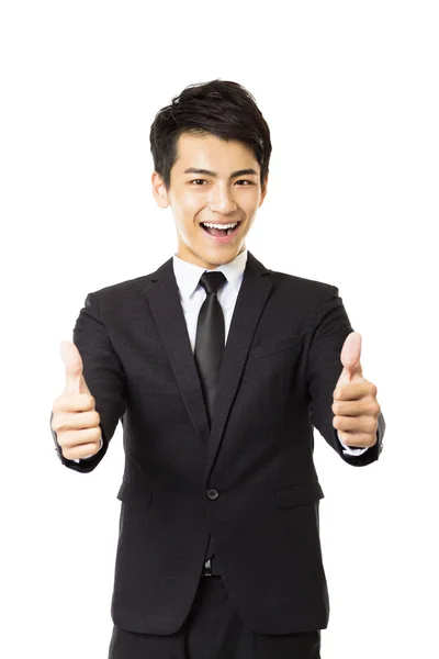 Joven hombre de negocios con el pulgar hacia arriba gesto —  Fotos de Stock