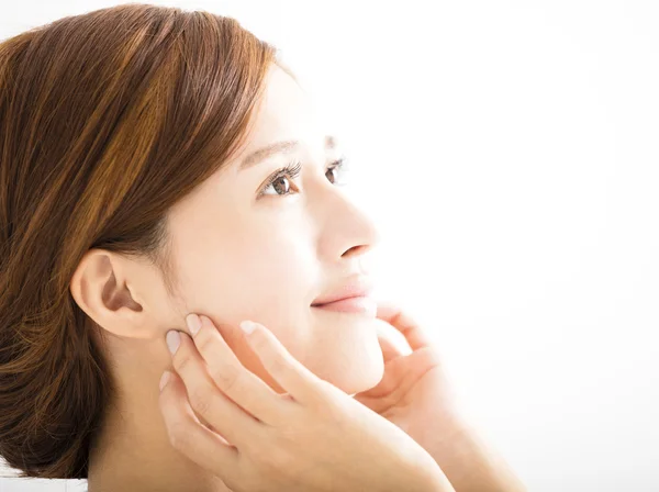 Nahaufnahme schöne junge asiatische Frau Gesicht — Stockfoto