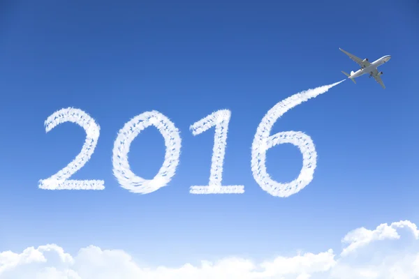 Boldog új évet 2016 repülőgép az égen rajz — Stock Fotó