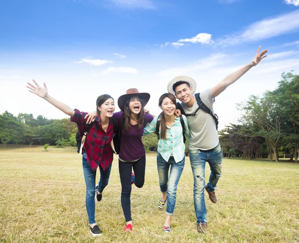 Happy young group enjoy vacation and tourism — Stock Photo, Image