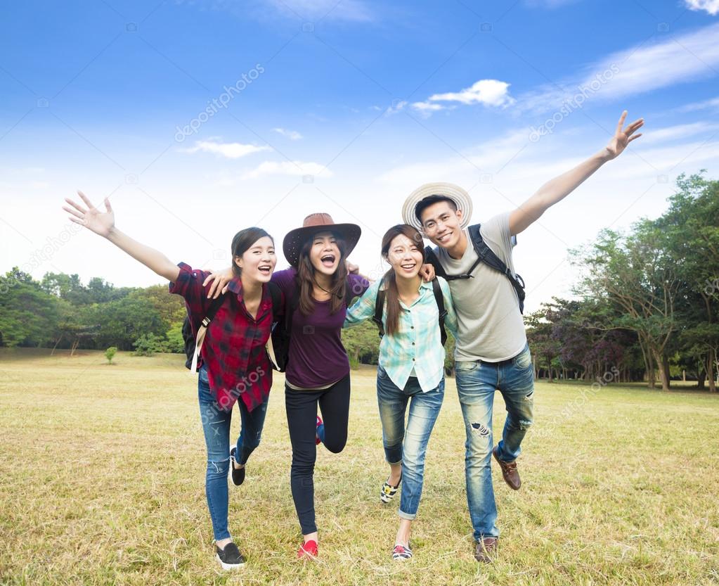 happy young group enjoy vacation and tourism 