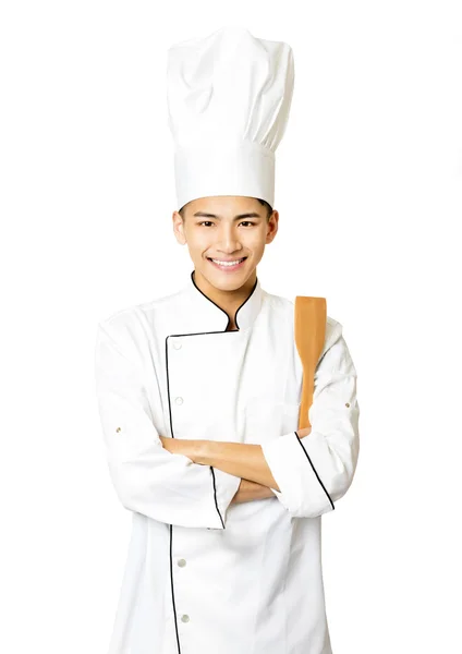 Retrato de un joven chef aislado en blanco —  Fotos de Stock