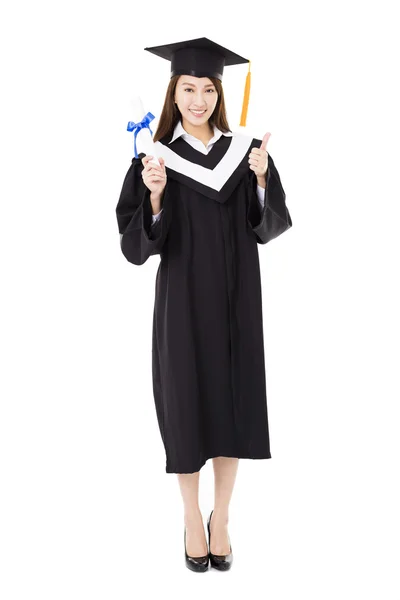 Full length Beautiful  young woman college graduate portrait — Stock Photo, Image