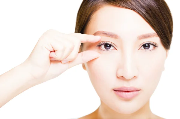 Closeup shot of young smiling woman eyes makeup — Stock Photo, Image