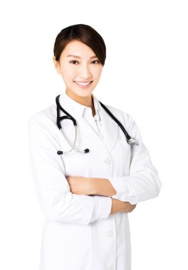 kadın doktor beyaz izole genç gülümseyen 