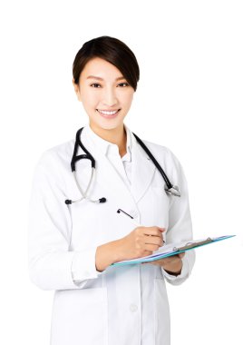 kadın doktor beyaz izole genç gülümseyen 