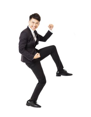 mutlu genç iş adamı başarılı hareketi ile