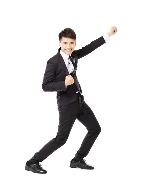 Happy  young business man with successful gesture — Stock Photo, Image