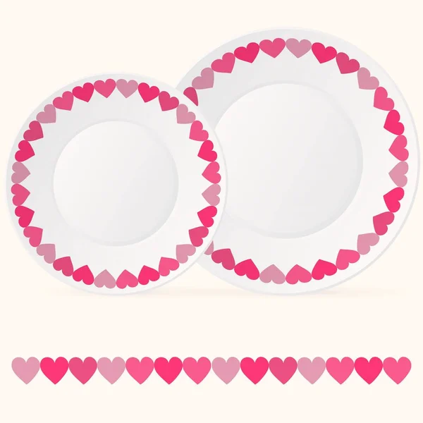 Repeating Pattern Pink Hearts White Plate Vector Eps — Stock Vector