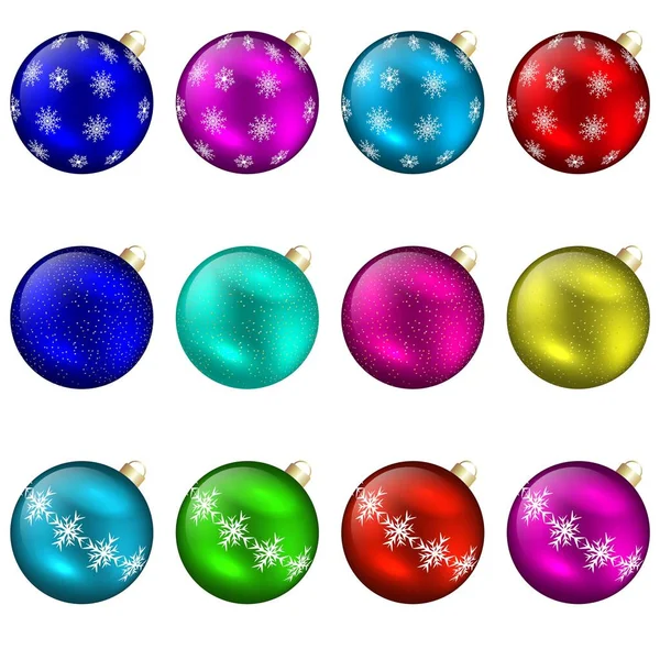 Set Christmas Balls Different Colors Pattern Your Design Vector Drawing — Stock Vector