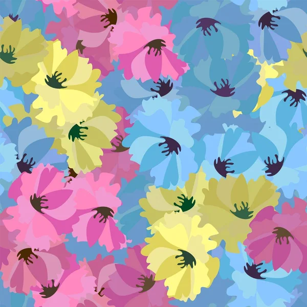 Seamless Background Blue Pink Yellow Flowers Fabrics Baby Clothes Backgrounds — Stock Vector