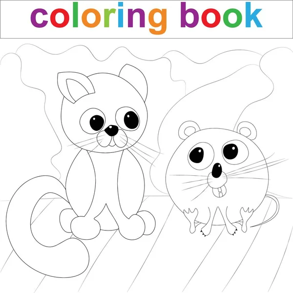Gattino Triste Guarda Topo Grande Modello Pagina Colorare Bambini Illustrazione — Vettoriale Stock