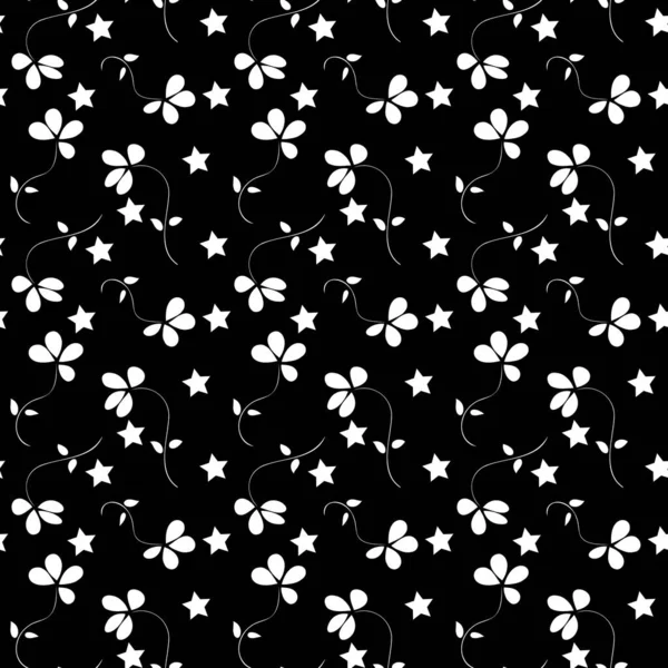 Black White Pattern Abstract Flowers Stars — Stock Vector