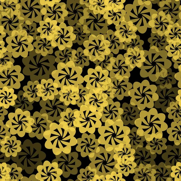 Abstrakte Gelbe Blüten Auf Schwarzem Hintergrund — Stockvektor