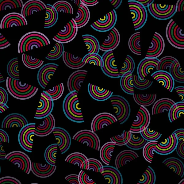 虹の黒い背景に散らばっていた ベビー服 包装紙や他の装飾のために ベクトルシームレスパターンEps — ストックベクタ