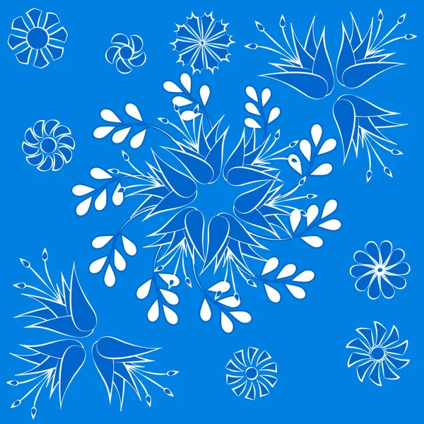 Blumenmuster in blauen und weißen Farben, nahtlos — Stockvektor