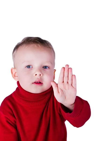 Boy showing a thumbs up gesture stop — Stock Photo, Image