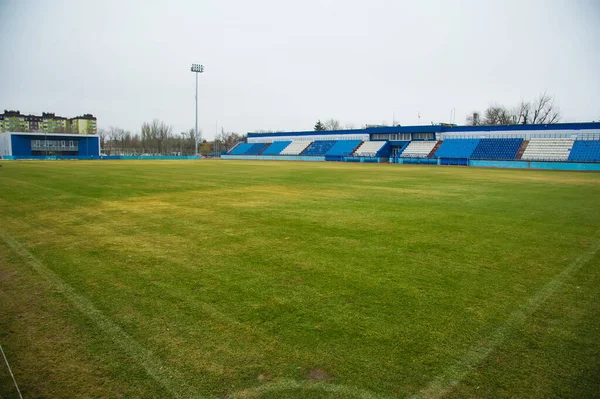 Πανοραμική Θέα Της Πεδίο Γήπεδο Ποδοσφαίρου Και Γήπεδο Καθίσματα — Φωτογραφία Αρχείου
