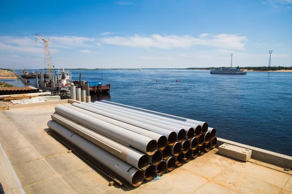 Piles Piling Machine Working River Bank — Stock Photo, Image