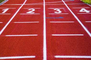 Kırmızı koşu sporu arka planı ve dokusu. Spor koşusu konsepti.