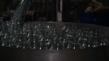 Sebzelerin korunması. Salatalıkları işlemek ve muhafaza etmek için bir sanayi hattı. Taze salatalıklar uzun süreli depolama için cam kavanozlarda yıkanır, turşulur ve korunur.