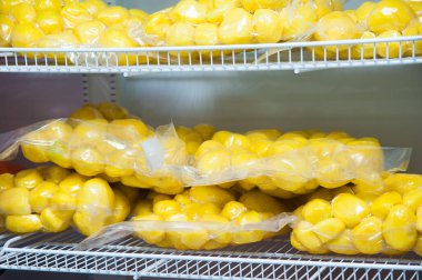 Buzdolabındaki vakumlu ambalajda soyulmuş patateslerin depolandığı yer.