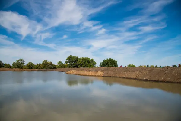 Nehir Kıyısında Güzel Bir Yaz Manzarası Güneşli Bir Gün — Stok fotoğraf