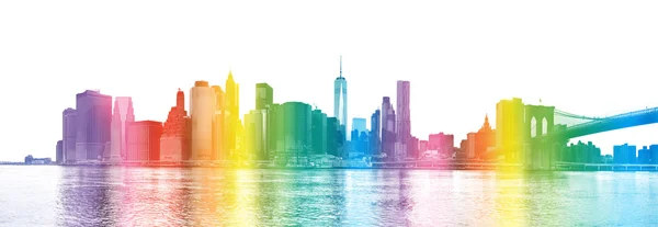New York City - duhové barvy siluetu Manhattanu skyscrap — Stock fotografie