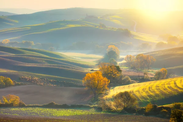 Paisagem de outono da manhã - estação de outono e sol — Fotografia de Stock