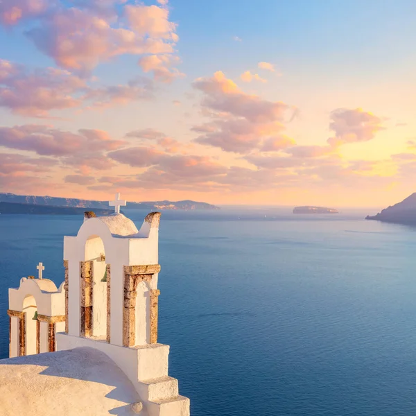 Jemný Večer Romantický Západ Slunce Slavném Ostrově Santorini Resort Oblouk — Stock fotografie