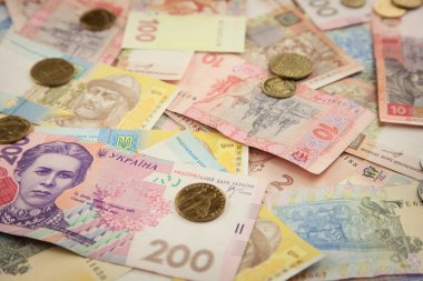 yeni parlak Ukraynalı hrivnas para banknots ve madeni paraların arka