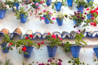 Old Wall with Flowers Decorations, European Street, Spain  clipart