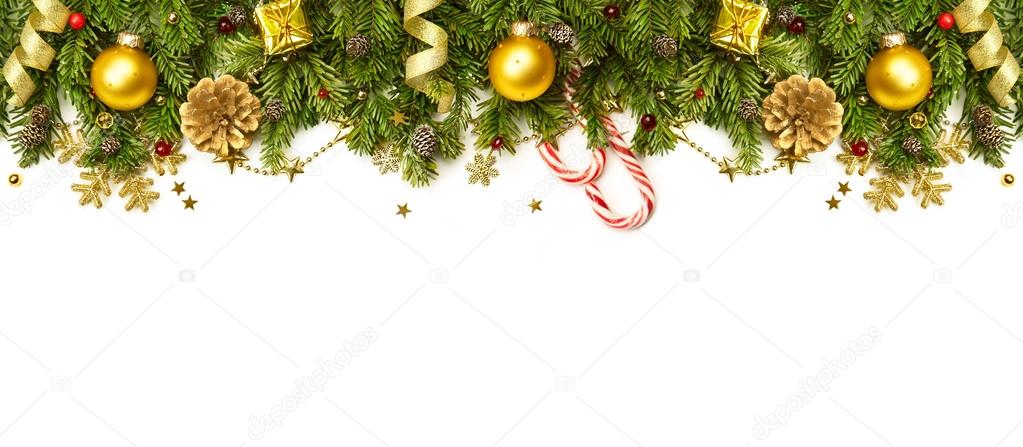 Christmas Decorations Border isolated on white background