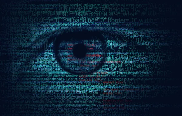 Web-Programm-Code mit menschlichem Auge - Konzept-Hintergrund — Stockfoto