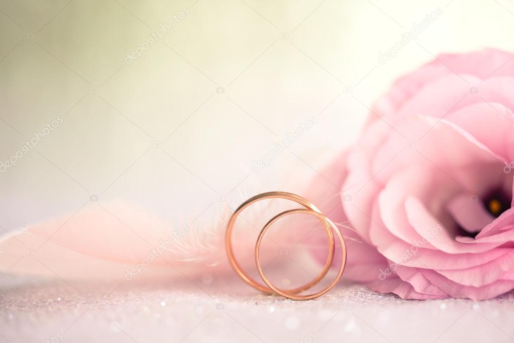 Gentle Wedding Background with Rings and Beautiful Flower, retro