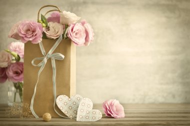 Düğün arka plan gül çiçek ve kalpler - vintage styl