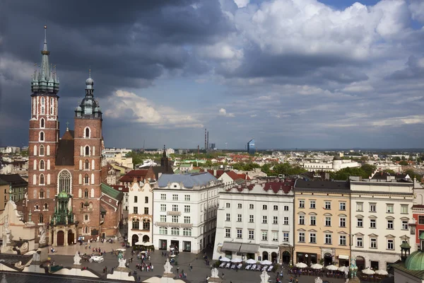 Krakov hlavní náměstí vysoké pohled — Stock fotografie