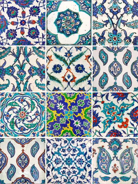 Conjunto de antiguos azulejos tradicionales hechos a mano - ornamentos islámicos —  Fotos de Stock