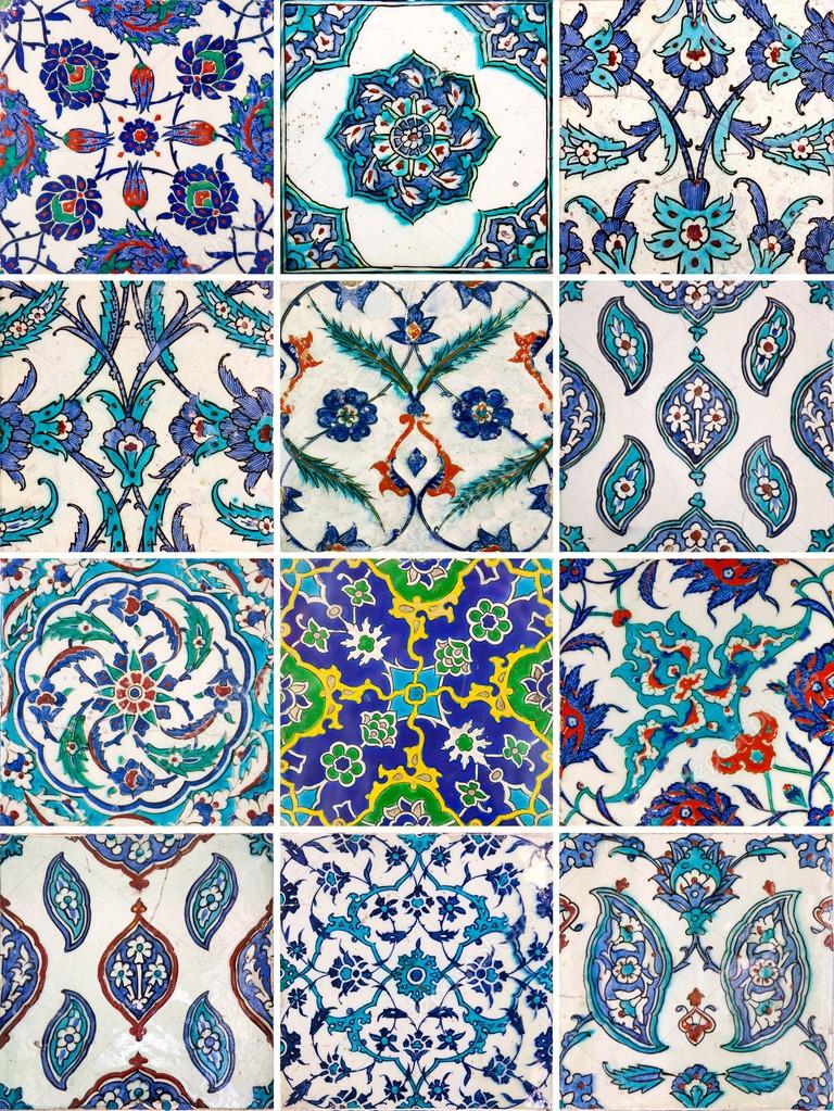 Set of ancient traditional handmade tiles - Islamic ornaments