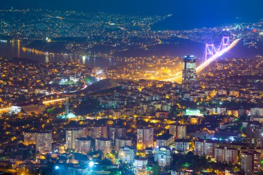 Şehir şehir, gökdelenler ve köprü havadan görünümü