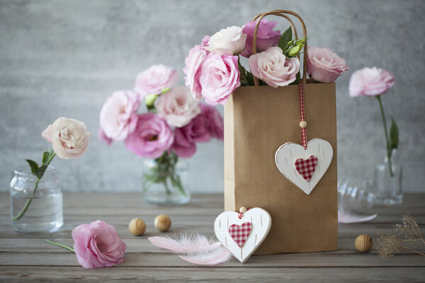 Lovel background with flowers and hearts