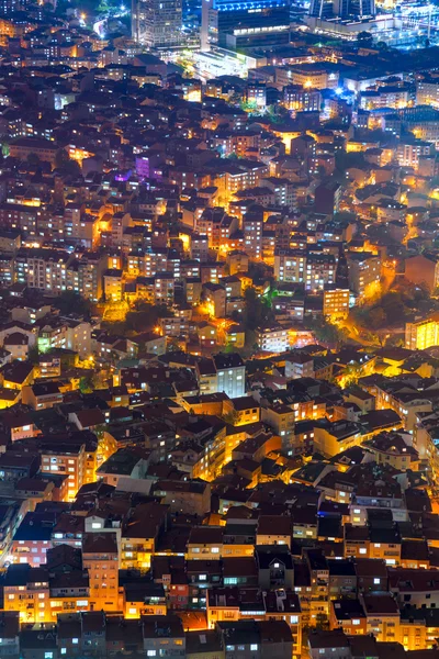 Aerial view of the city with houses at night time — Stock Photo, Image