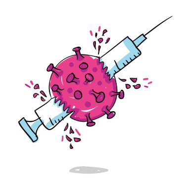 Corona aşısı olan şırınga Sars-cov-2 virüsünü yok ediyor. Coronavirus 'un yok edilmesi. Aşı için zafer..