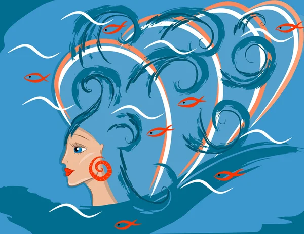 Fantastique fille ou femme de mer. sirène. vecteur . — Image vectorielle