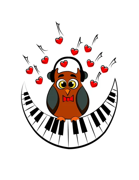 Owl with piano. vector — Stock Vector