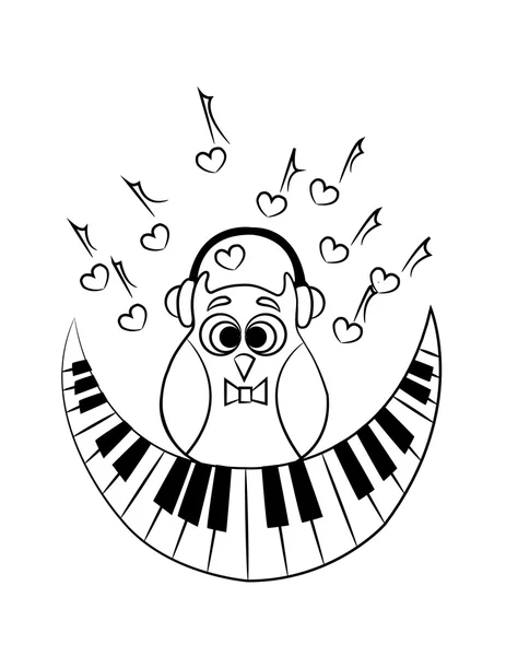 Coloring with owl with piano. vector — Stock Vector