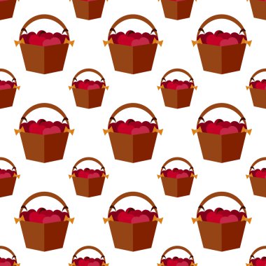 Şükran gününde elma sepeti ile Seamless modeli. vektör. düz