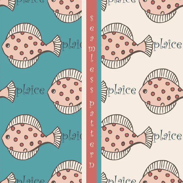 Set of seamless pattern with fish flounder or plaice — Stock Illustration Set of seamless pattern with fish flounder or plaice Royalty Free Stock Illustrations